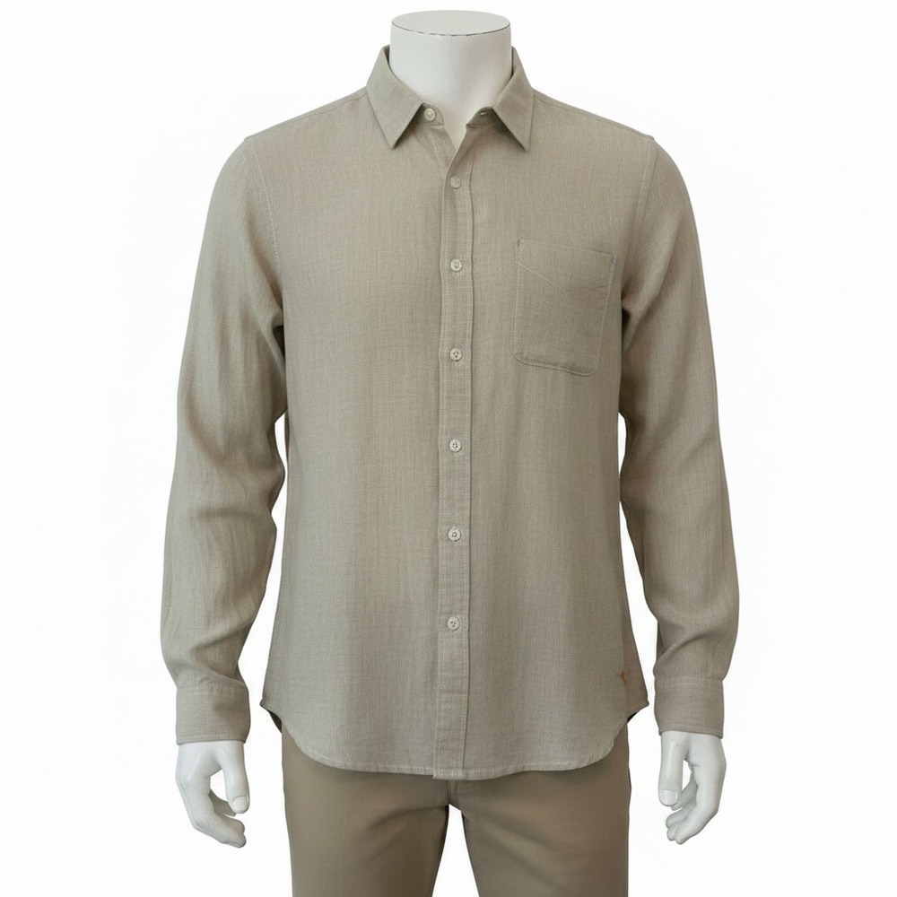 Tommy Bahama Mens Tan Linen Blend Long Sleeve Button Down Shirt Large Khaki